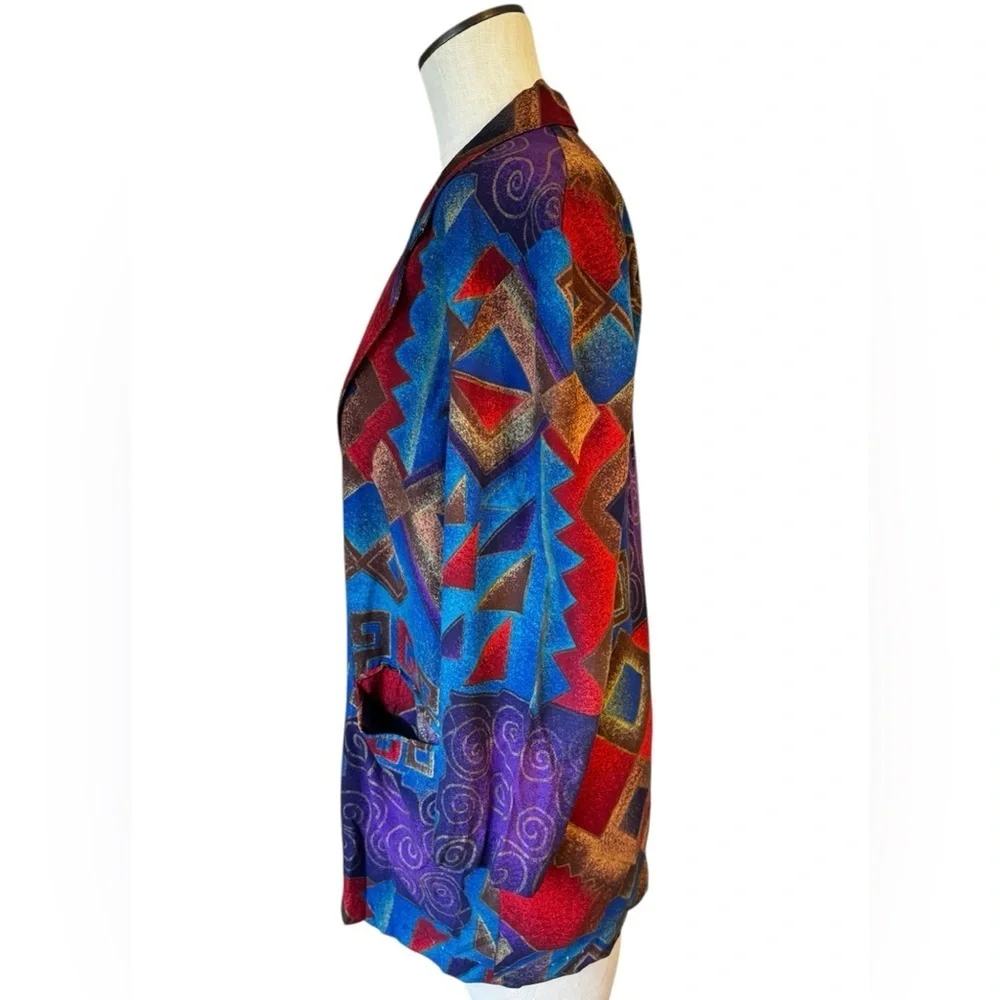 Michael Taylor Vintage Blue Purple Abstract Southwestern Lightweight Blazer Sz S